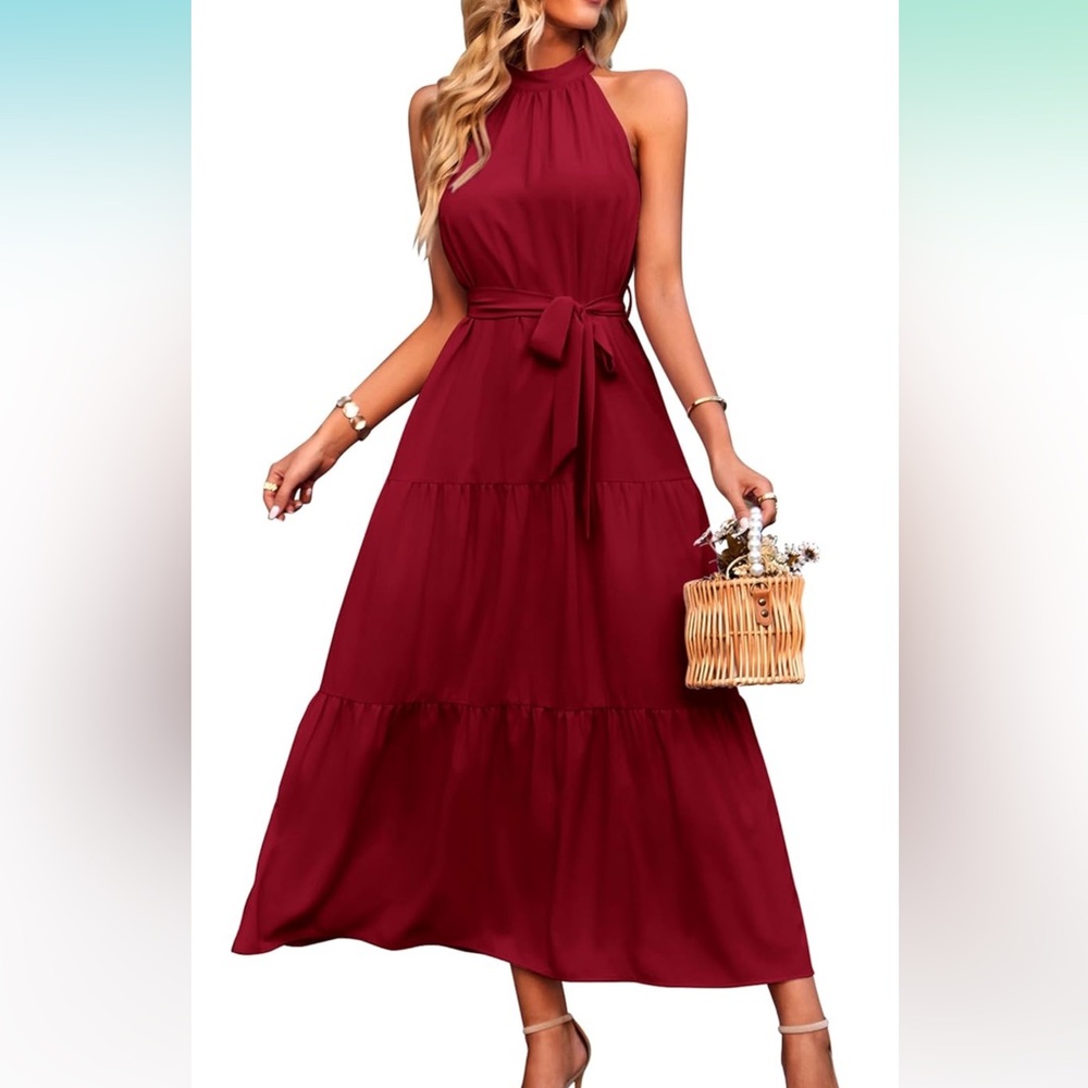 Amazon Red Halter Dress